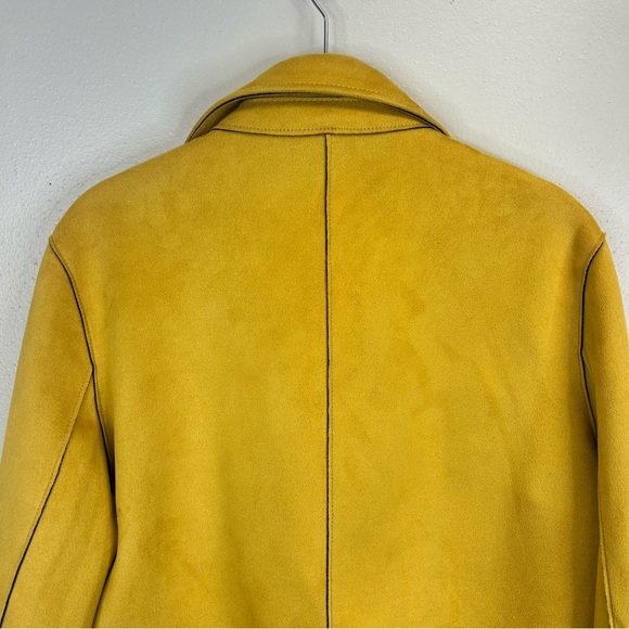 Zara Mustard Yellow Faux Leather Biker Jacket Womens L Indie Rocker Grunge Outer - Picture 14 of 16